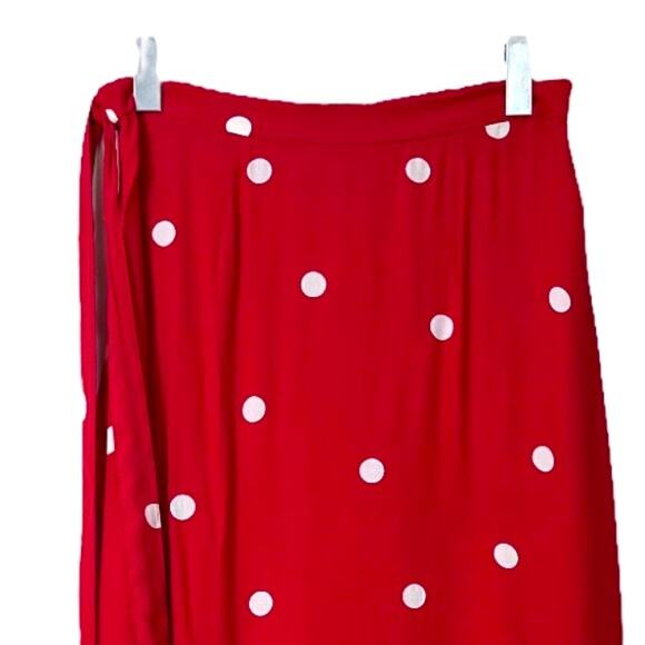 LOFT Women's Red & White Polka Dot Wrap Tie Waist Midi Skirt Size 8 - Picture 5 of 10